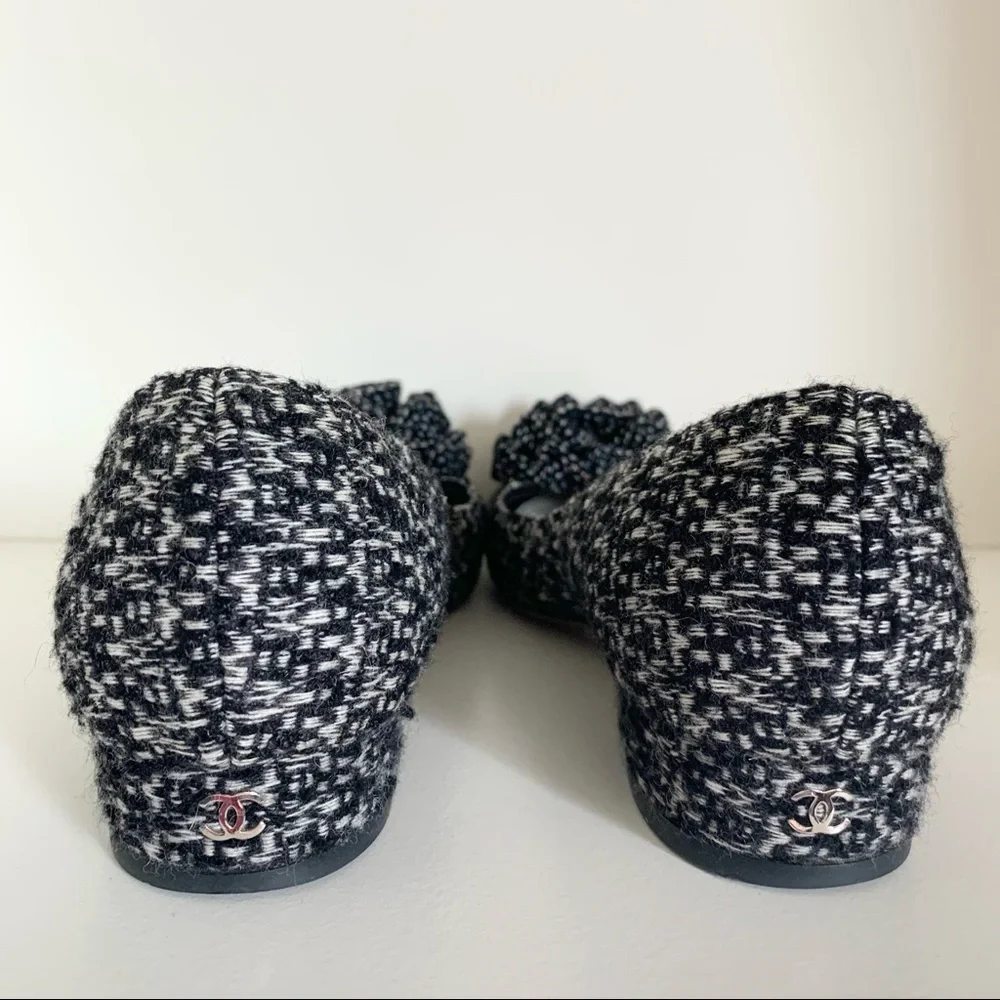 Chanel tweed camellia ballerinas
